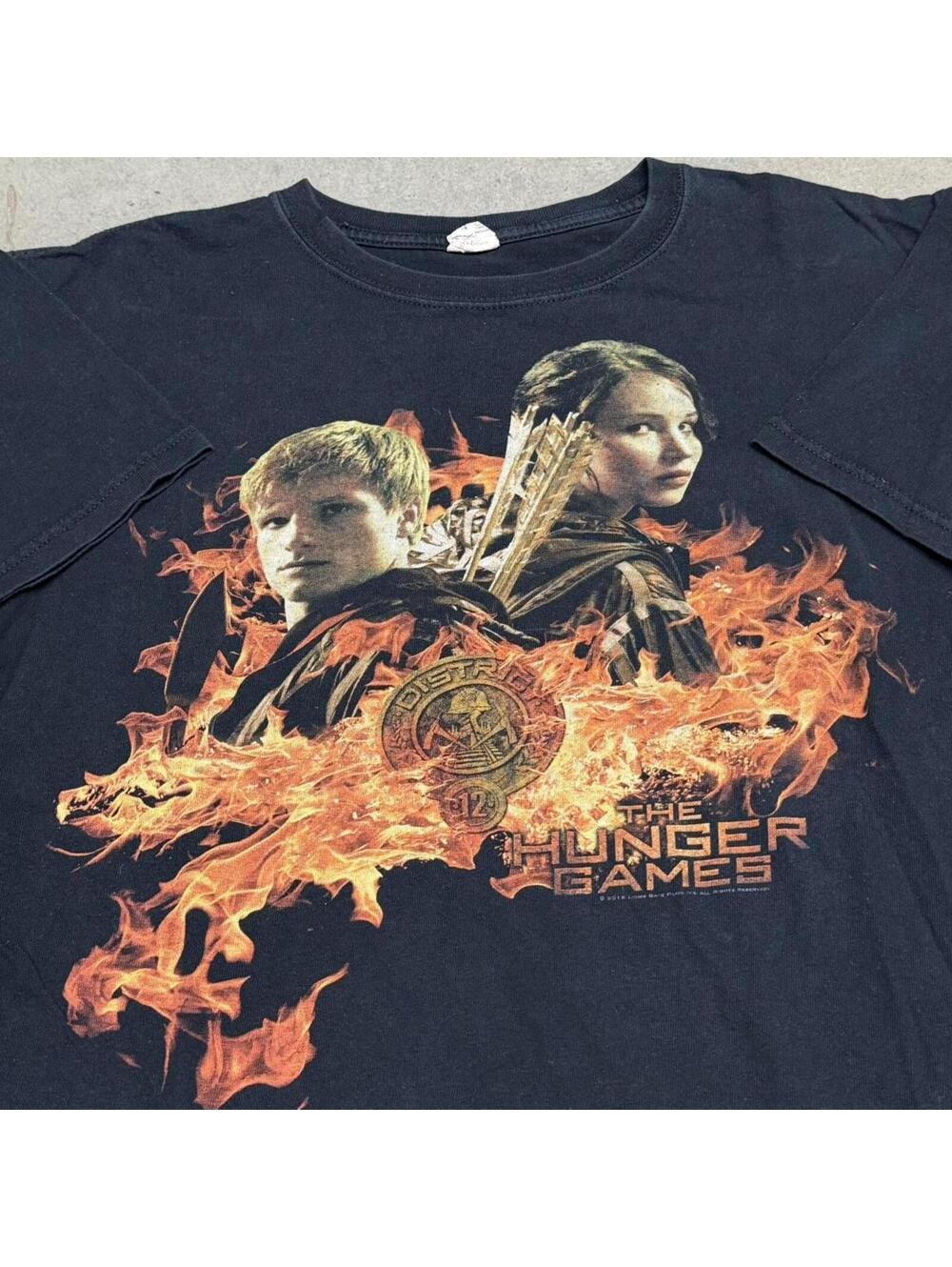 2012 The Hunger Games Movie Promo T-Shirt Size M Black Short Sleeve Y2K